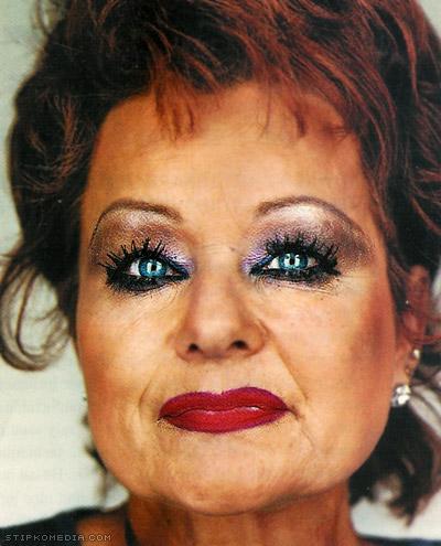 Tammy Faye Bakker decorated like a big clown! This is a perfect example ladies of what NOT TO DO!!!
